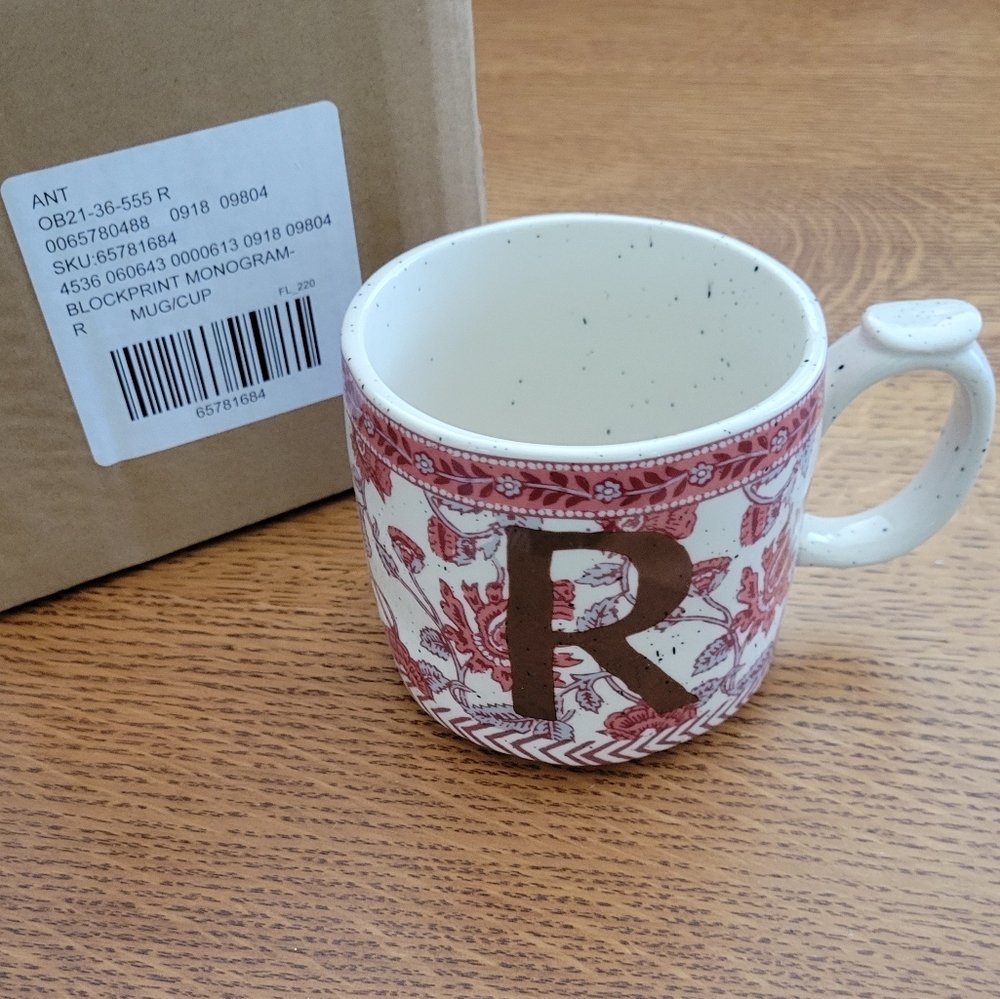 Anthropologie Blockprinted Monogram Mug "R"